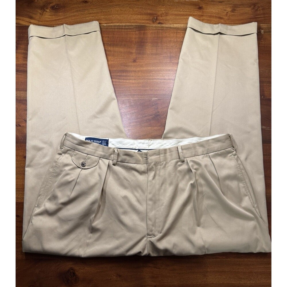 Polo Golf Ralph Lauren Mens Beige Pleat Cuffed Preppy Trousers Pants Sz 40 x 30